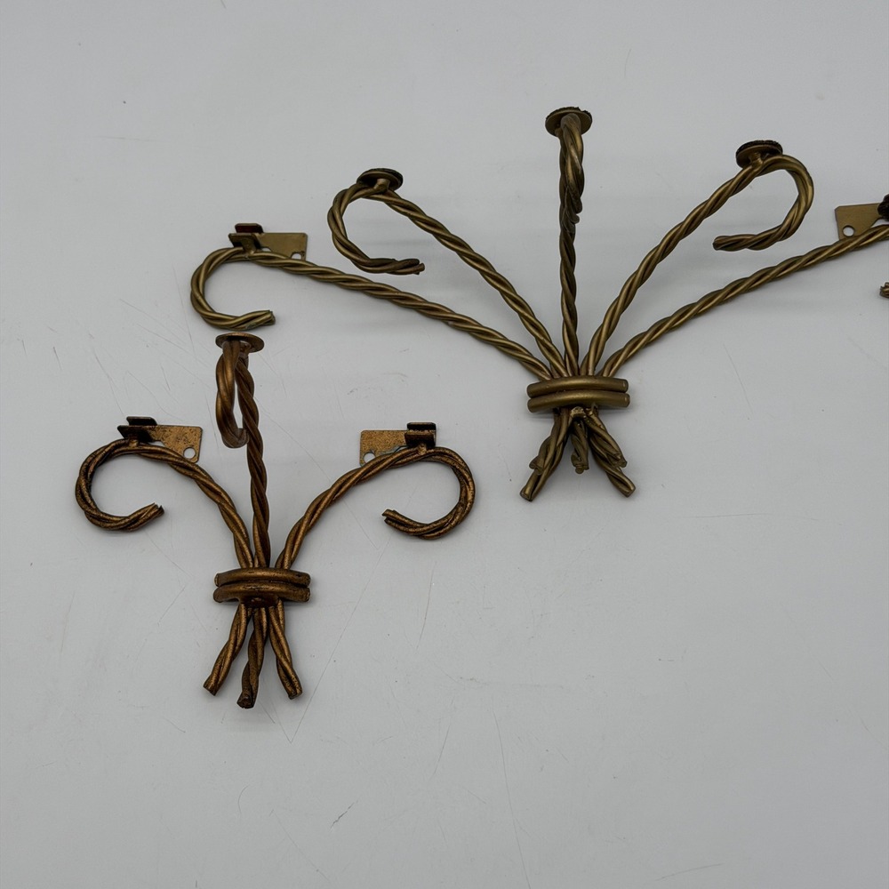 Vintage Gold Twisted Metal Wheat Sheaf Wall Hooks Set of 2 French Country Decor